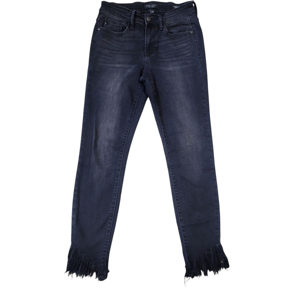 Judy Blue Black Skinny Fit Frayed Hem Ankle High Waist Stretch Jeans 1/25